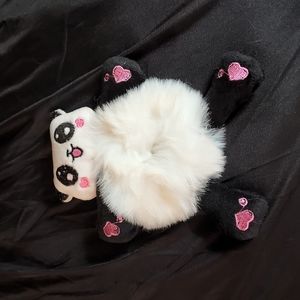 Crazy Zoo panda with pink hearts Pony Tail holder